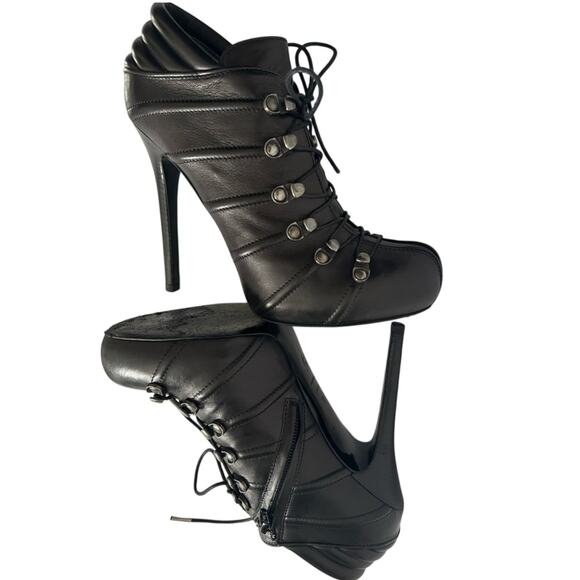Alexander McQueen Studded Biker Ankle Booties Black  IT 38 Lace Up Stiletto - Picture 4 of 14
